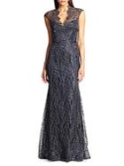 Theia Metallic-lace Cap-sleeve Gown