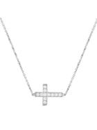 Gabi Rielle Sterling Silver & Crystal Side Cross Pendant Necklace