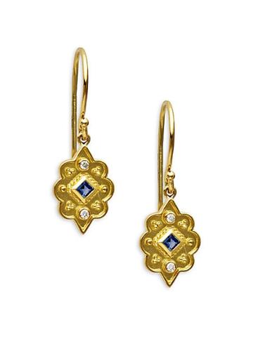 Legend Amrapali Heritage 18k Gold Sapphire & Diamond Marquis Drop Earrings