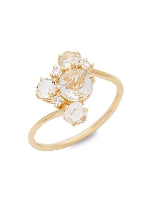 Suzanne Kalan 14k Yellow Gold Diamond & White Topaz Cluster Ring