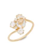 Suzanne Kalan 14k Yellow Gold Diamond & White Topaz Cluster Ring