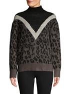 Allison New York Leopard-print Colorblock Turtleneck Sweater