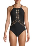 Tahari Embroidered Lace 1-piece Swimsuit