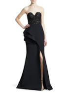 Badgley Mischka Strapless Ruffled Lace Trumpet Gown
