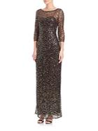 Kay Unger Sequin Lace Three-quarter Sleeve Gown