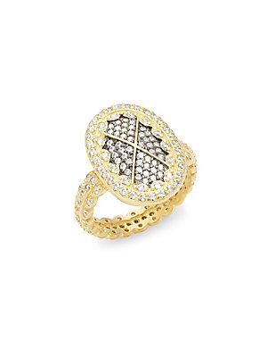 Freida Rothman Contemporary Deco Cubic Zirconia And Sterling Silver Cocktail Ring