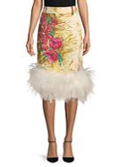 Prada Tech Feather-trimmed Floral Skirt