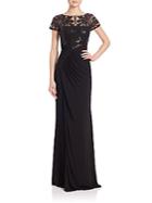 David Meister Sequined Lace & Jersey Gown