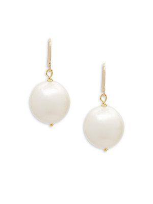 Mary Louise Designs 17mm White Round Baroque Pearl And Yellow Goldtone Drop Earrings