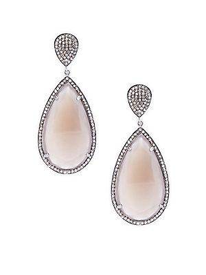 Bavna Diamond & Peach Moonstone Drop Earrings