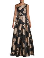Carmen Marc Valvo Infusion Floral Pleated Organza Ball Gown