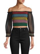 Alice + Olivia Colorblock Off-the-shoulder Cropped Top