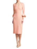 Lela Rose Handkerchief Cuff Wool Crepe Sheath Dress