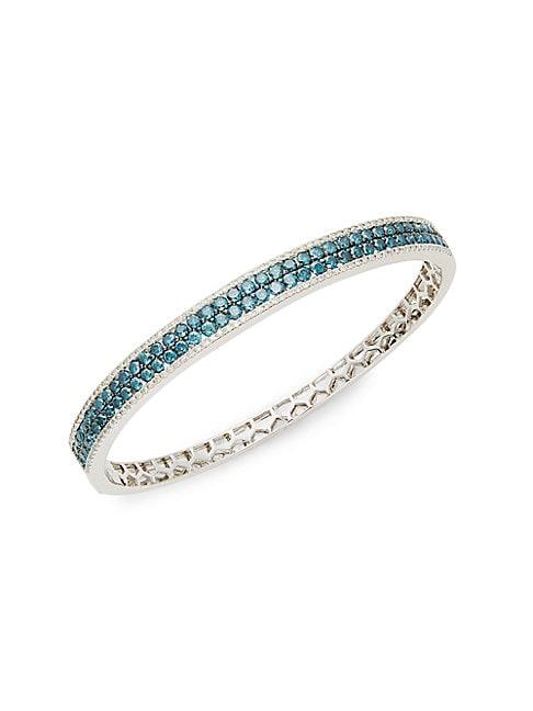 Effy 14k White Gold & White & Blue Diamond Bangle Bracelet
