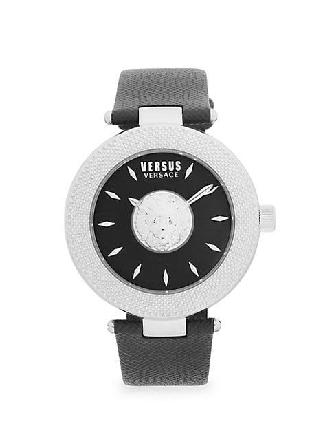 Versus Versace Logo Stainless Steel Leather Strap Watch