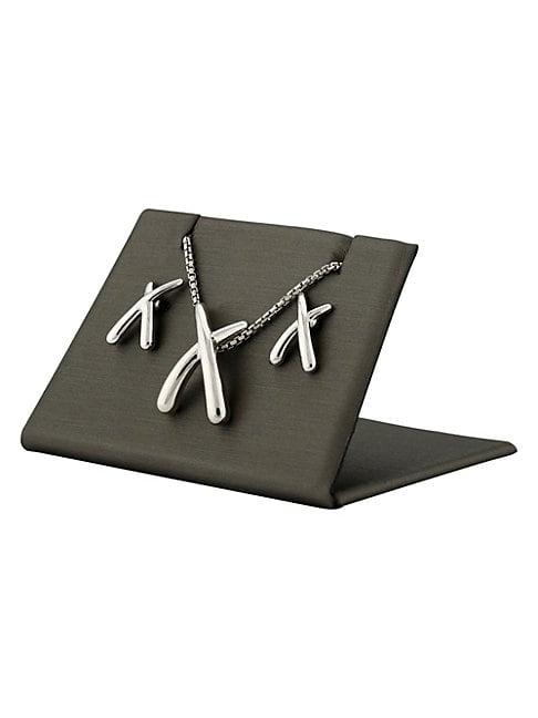 Saks Fifth Avenue Sterling Silver X Pendant Necklace & Earrings Set