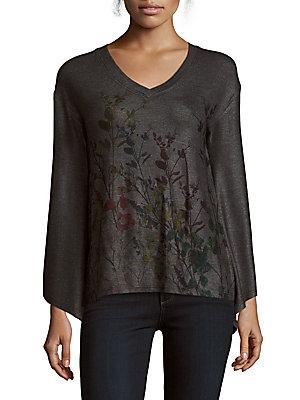 Go Couture Printed Bell-sleeve Top