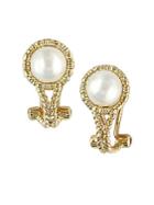 Effy 7mm White Pearl And 14k Yellow Gold Earrings