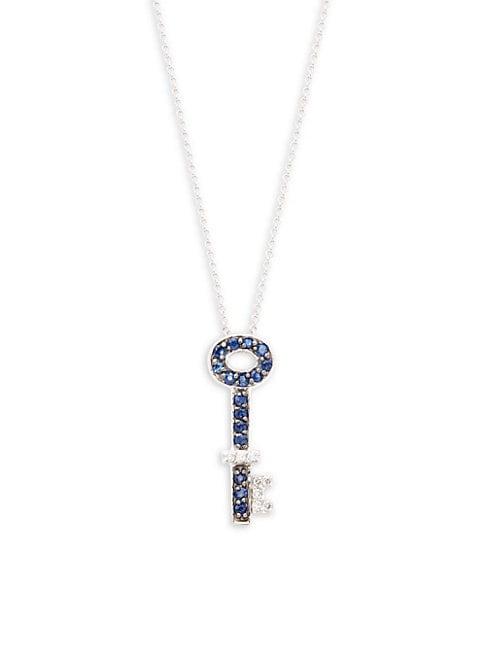 Effy 14k White Gold Diamond & Sapphire Key Pendant Necklace
