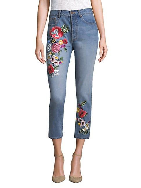 Alice + Olivia Embroidered High-rise Slim-fit Jeans