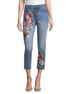 Alice + Olivia Embroidered High-rise Slim-fit Jeans