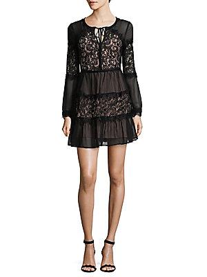 Willow & Clay Paneled Sheer Lace Mini Dress