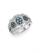Effy Blue & White Diamond & 14k White Gold Scalloped Ring