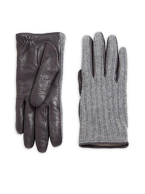 Saks Fifth Avenue Collection Cashmere-lined Leather & Wool Gloves