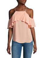 Saks Fifth Avenue Red Solid Cold-shoulder Ruffle-trim Top