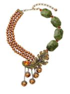 Heidi Daus Oak Leaves Acorns Goldtone Faux Pearl & Rhinestone Bib Necklace