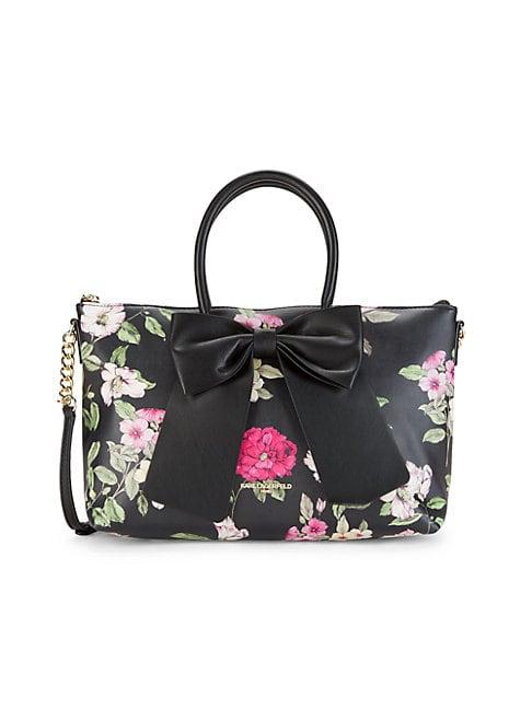 Karl Lagerfeld Paris Floral Bow Tote Shoulder Bag
