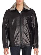 Marc New York By Andrew Marc Leather Rabbit Fur Collar Jacket