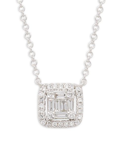 Saks Fifth Avenue 14k White Gold & Diamond Square Pendant Necklace