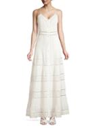 Alice + Olivia Meg Embroidered Pintuck Crochet-trim Button-front A-line Dress