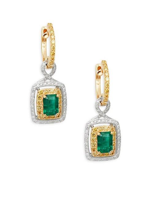 Effy Diamond & Emerald 14k Two-tone Gold Drop Earrings