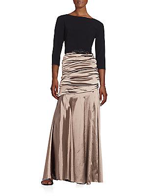 Theia Belted Ruched Gown