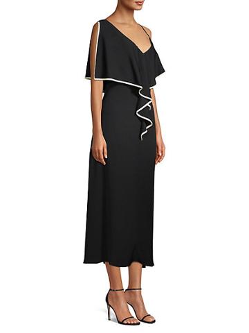 Beatrice B Piped Ruffle Silk-blend Midi Dress