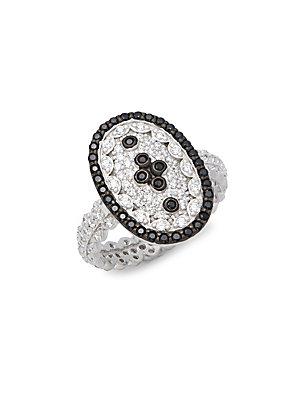 Freida Rothman Sterling Silver Pave Clover Shield Ring