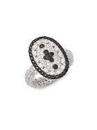 Freida Rothman Sterling Silver Pave Clover Shield Ring