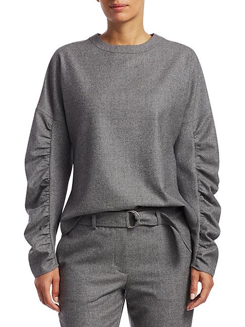 Akris Punto Ruched Sleeve Wool Knit Top