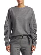 Akris Punto Ruched Sleeve Wool Knit Top