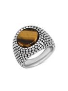 Anthony Jacobs Two-tone Stainless Steel & Tiger Eye Textured Signet Ring