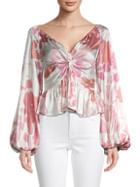 Caroline Constas Onira Floral Puff-sleeve Silk-blend Top