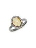 Adornia Fine Jewelry Sterling Silver Yellow Tourmaline & Diamond Ring