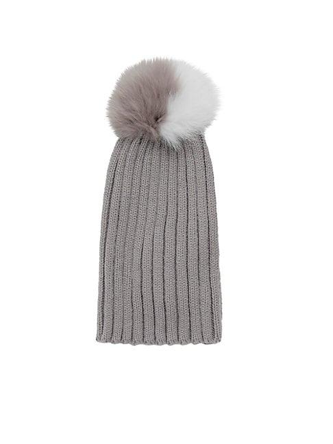 Adrienne Landau Dyed Fox Fur Pom Pom Hat