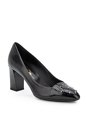 Tod's Gomma Beaded & Perforated Leather Pumps