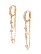 Gabi Rielle 22k Goldplated & White Crystal Chain Huggie Earrings