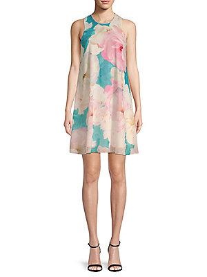 Calvin Klein Floral-print Crewneck Mini Dress