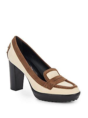 Tod's Two-tone Suede Penny Loafer Pumps