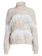 Cinq Sept Valentina Feather-trim Knit Wool-blend Turtleneck Sweater